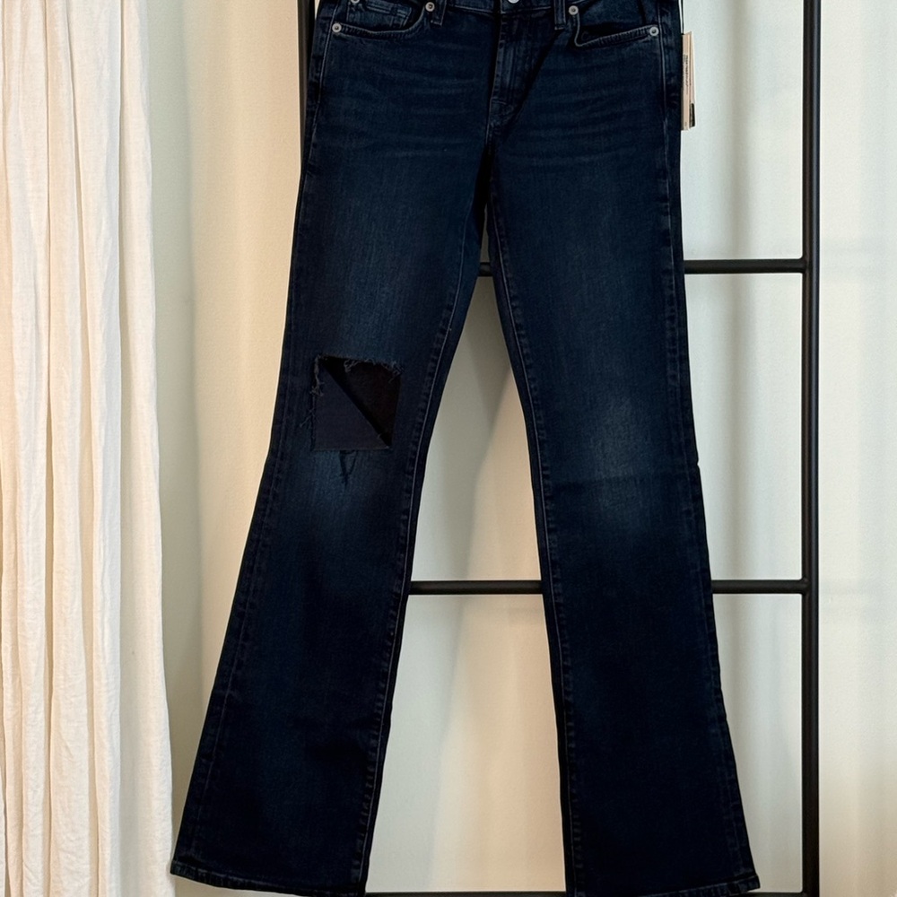 7 For All Mankind Dark Wash Distressed Bootcut Jeans